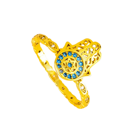 Anillo de mano de fatima plata baño de oro
