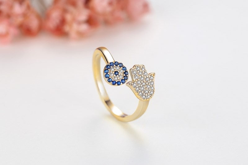 Nazar Hamsa Gold Silver Ring
