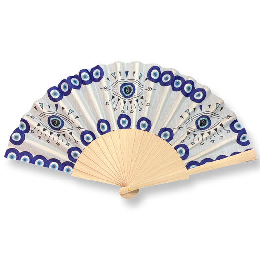 Abanico de tela y madera con ojo turco