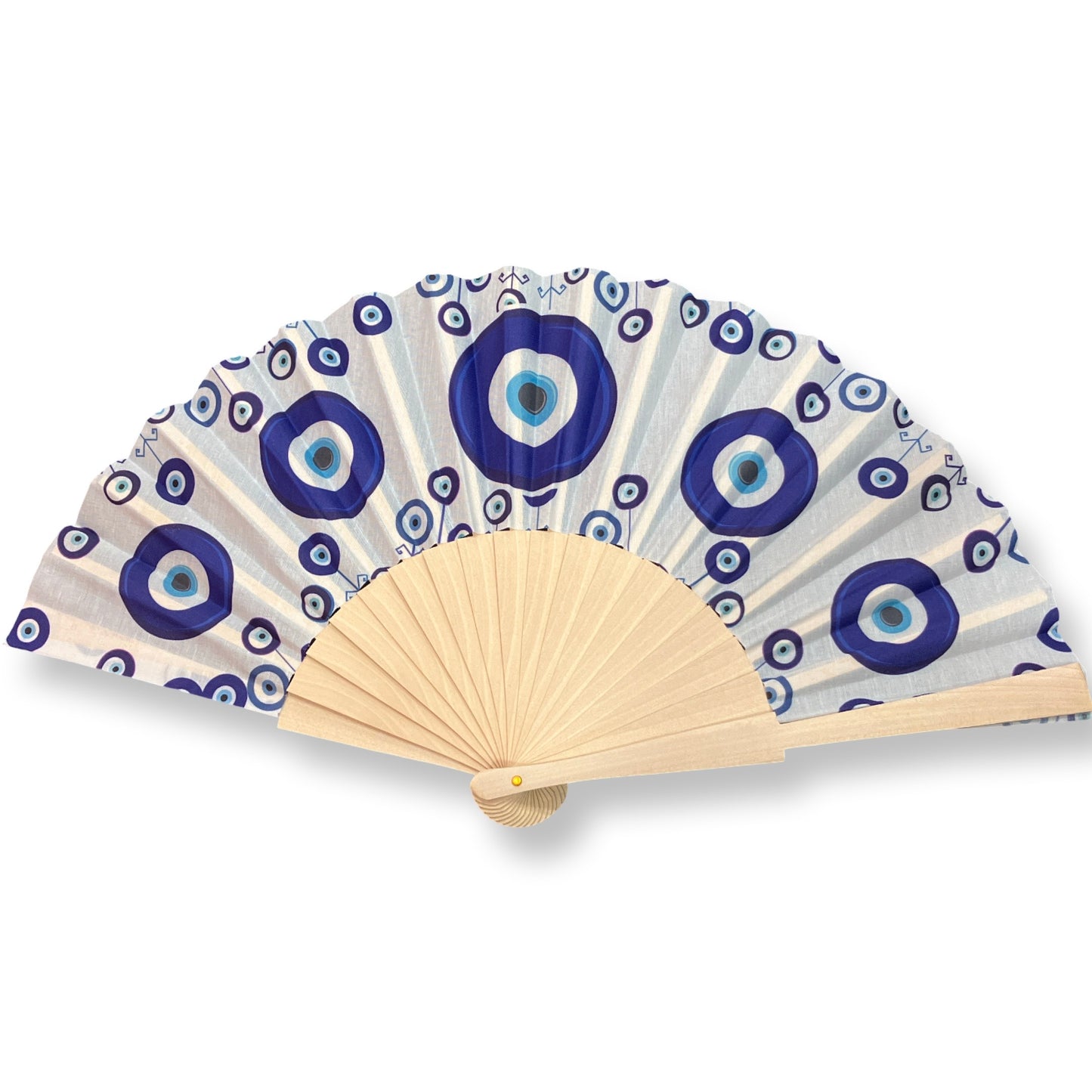Abanico de tela y madera con ojo turco