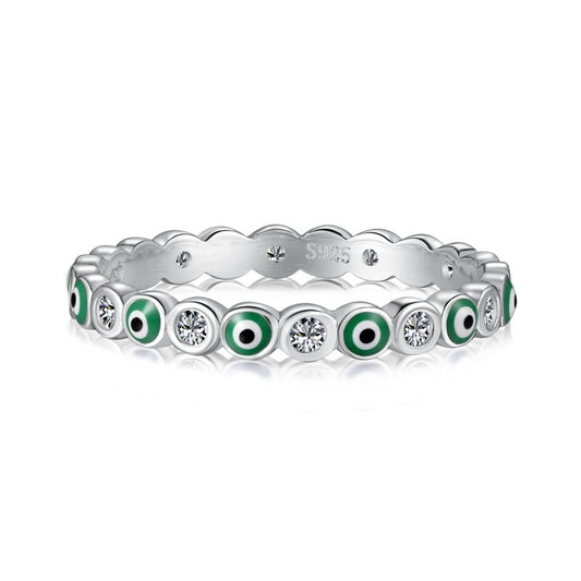 Anillo de plata 925 con ojo turco verde