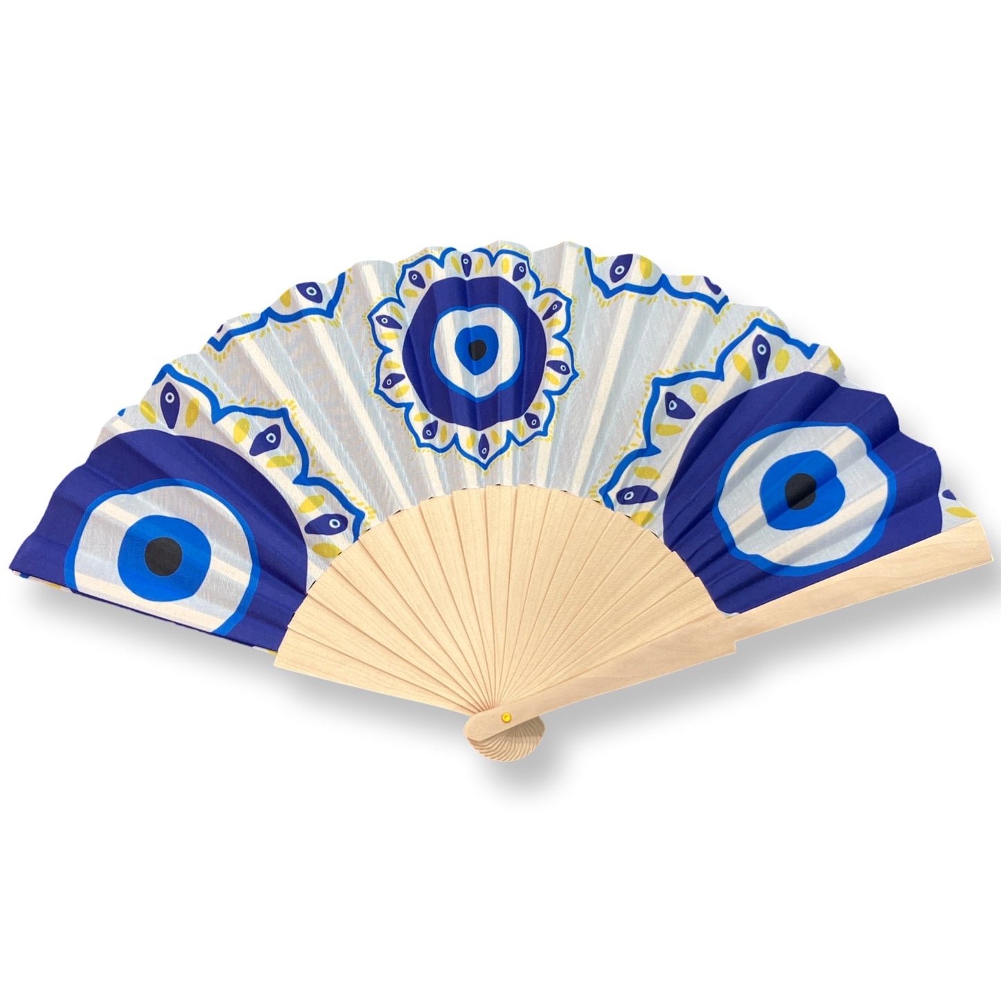 Abanico de tela y madera con ojo turco