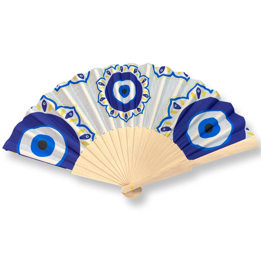 Abanico de tela y madera con ojo turco