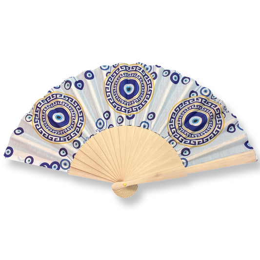 Abanico de tela y madera con ojo turco