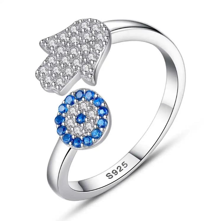 Nazar Hamsa Silver Ring