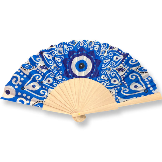 Abanico de tela y madera con ojo turco