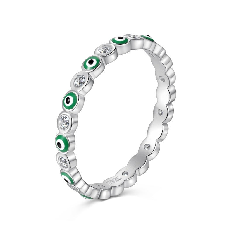 Anillo de plata 925 con ojo turco verde