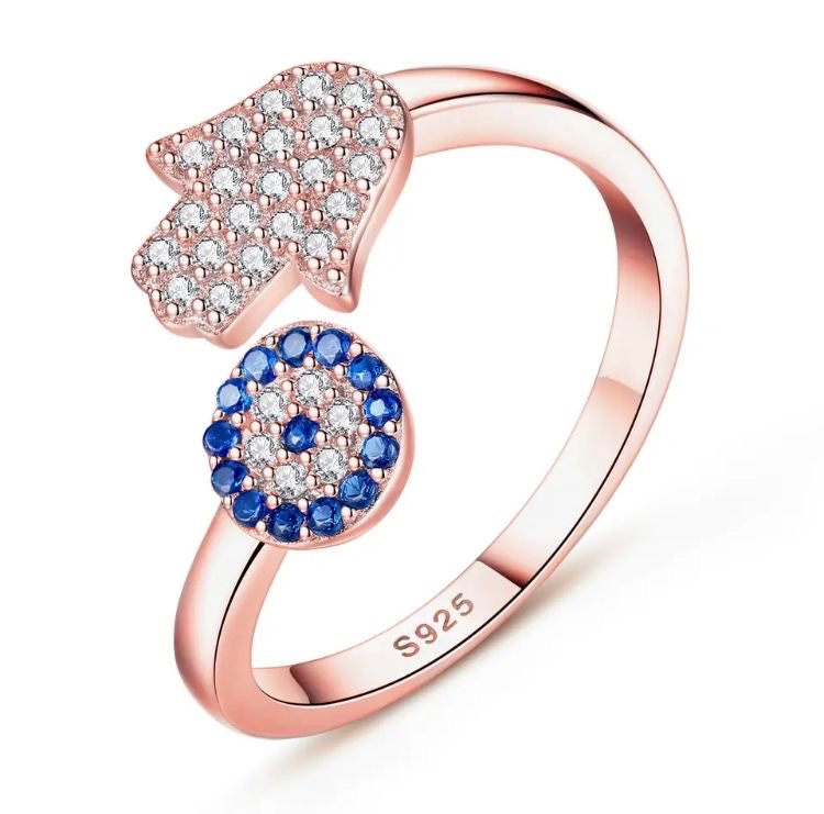 Nazar Hamsa Silver Ring Rose Gold