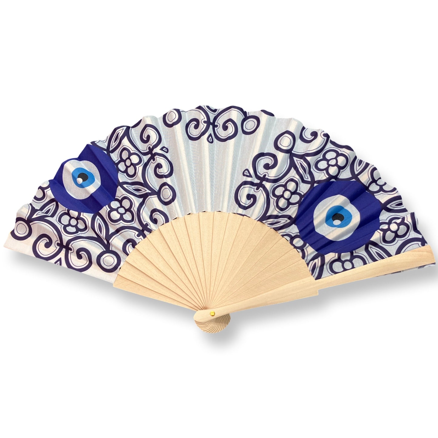 Abanico de tela y madera con ojo turco