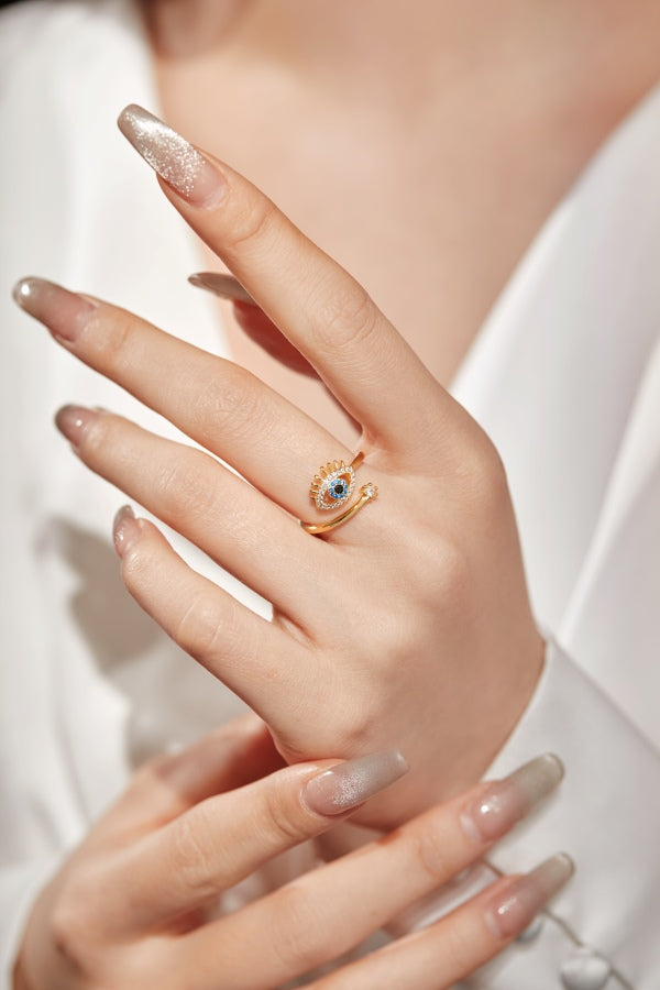 Nazar Adjustable Silver Ring Gold Plated 🧿