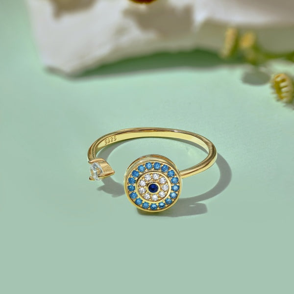 Anillo de ojo turco giratorio dorado