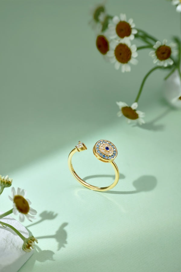 Anillo de ojo turco giratorio dorado
