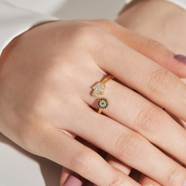 Nazar Hamsa Gold Silver Ring