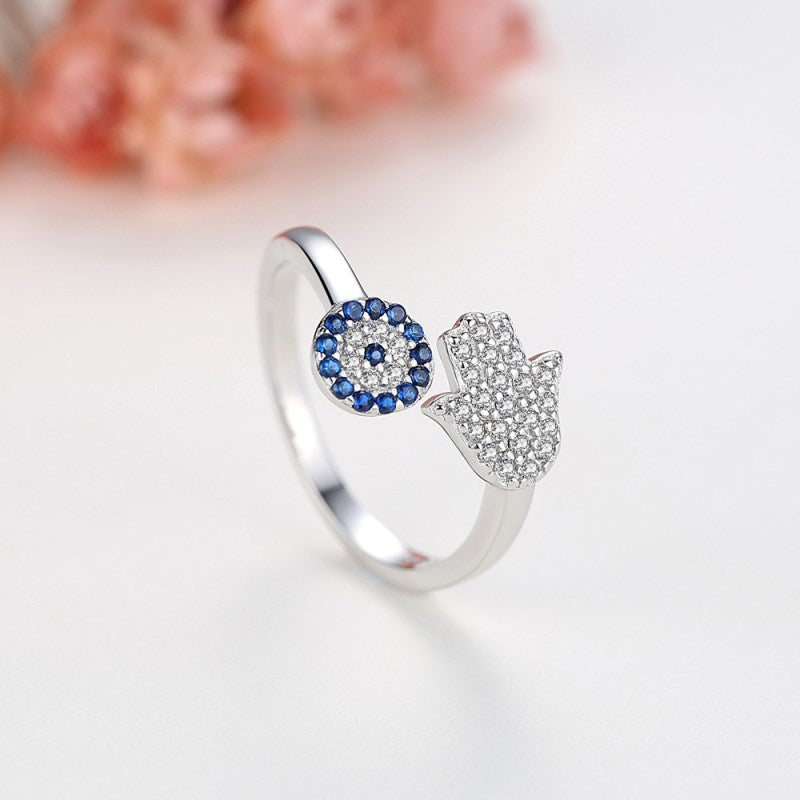 Nazar Hamsa Silver Ring