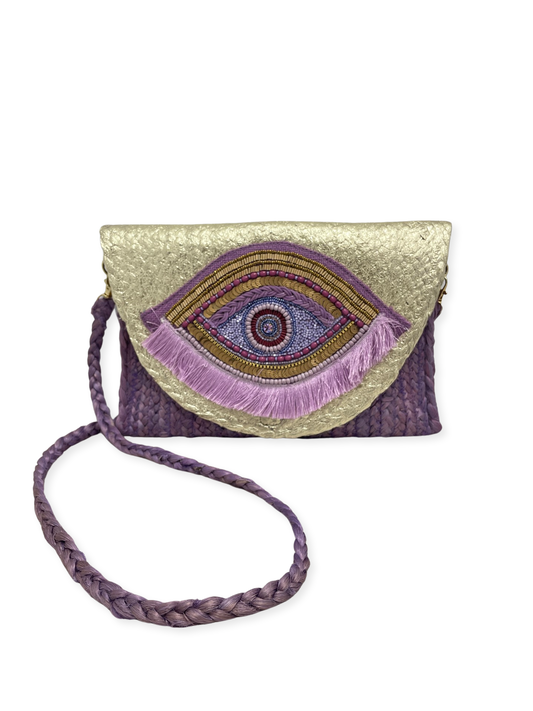 Bolso Nazar 🧿 Estilo Ráfia Morado Malva