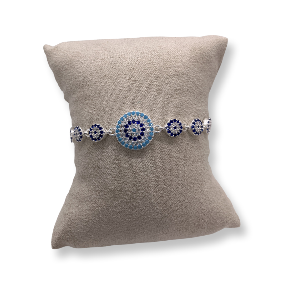 Pulsera de Plata 7 Ojo Turco 🧿 Zirconitas