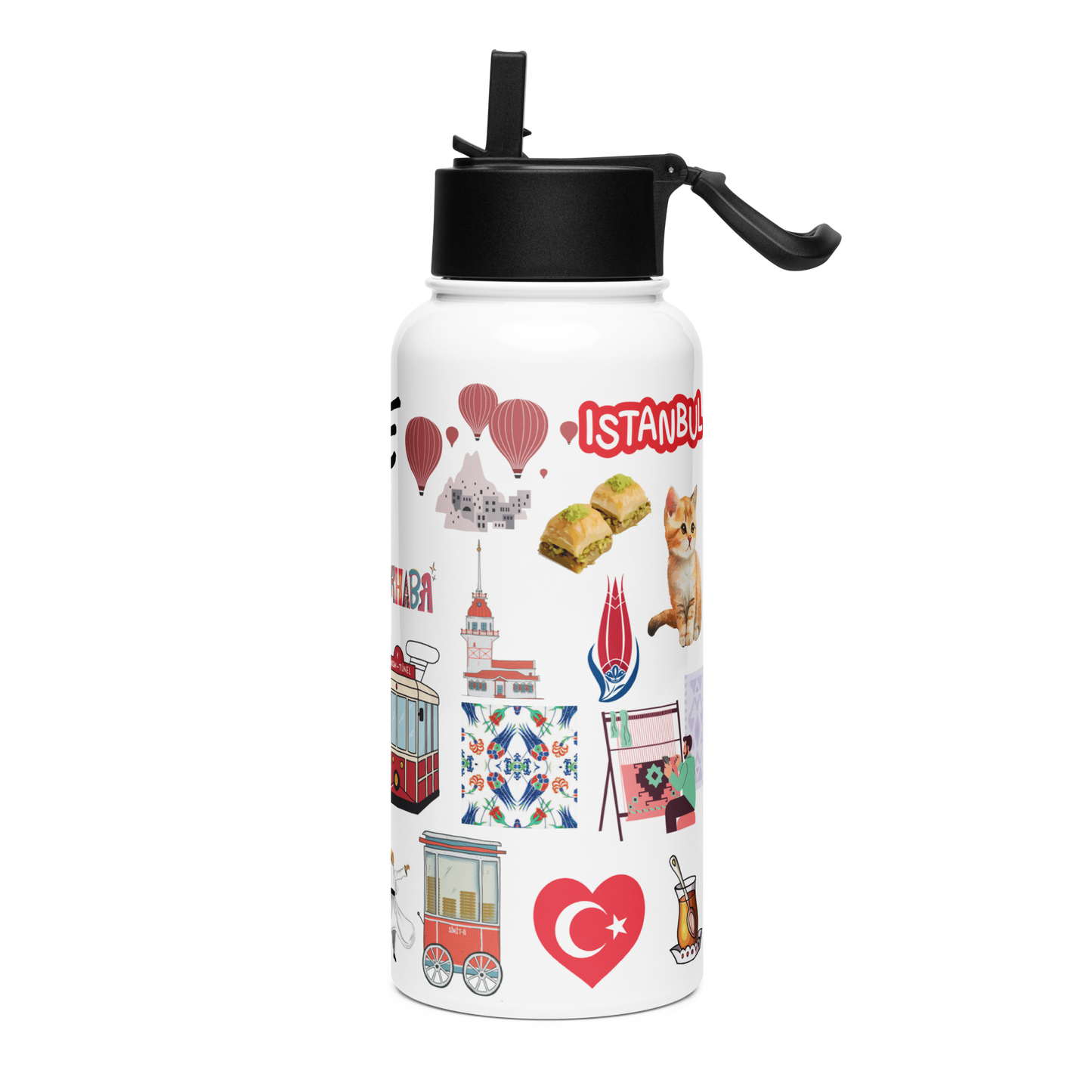 Botella de acero inoxidable con tapa de pajita con tu nombre y Turquia