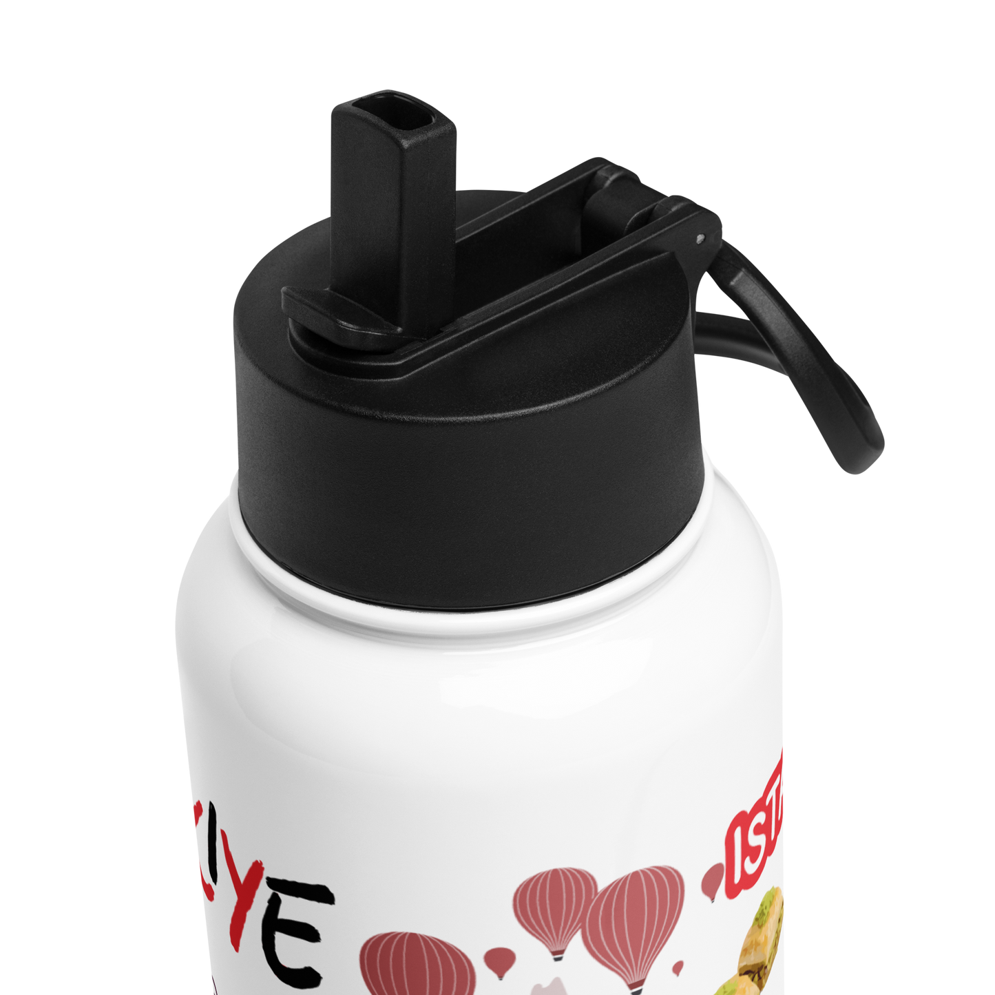 Botella de acero inoxidable con tapa de pajita con tu nombre y Turquia