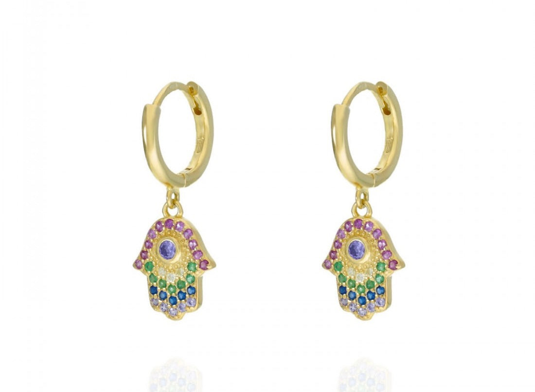 Pendientes de Plata Hamsa 🪬 Aro Baño Oro