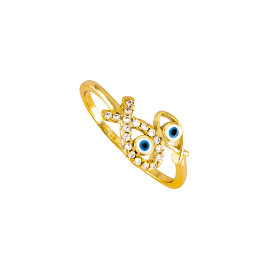 Turkish Eye and Fish Gold Silver Ring
