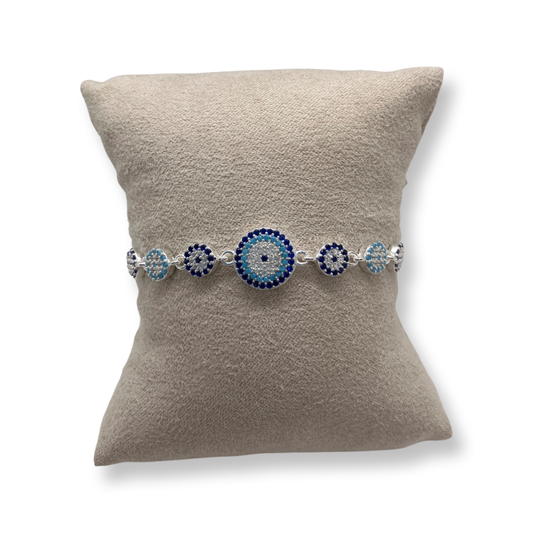 Bracelet with 7 Turkish eyes 🧿 Silver Zircons